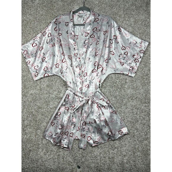 Morgan Taylor Other - Morgan Taylor Satin Robe M/L Heart Print Kimono Tie Waist Valentine